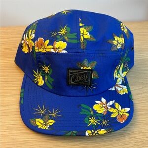 Obey Blue Floral 5 Panel Camper Hat NWOT !